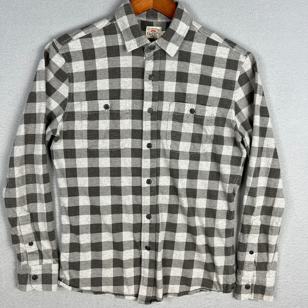 Faherty Knit Seasons Flannel Shirt Fits S Buffalo Plaid Casual Organic Cotton